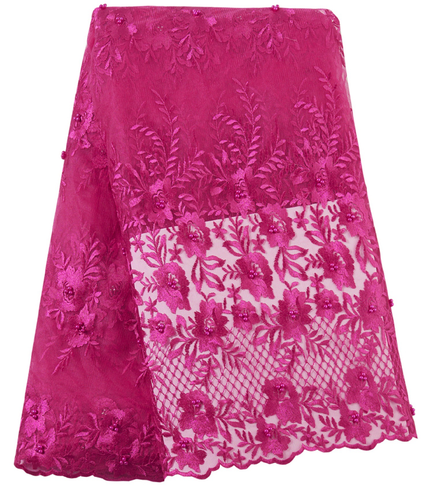 

Fuchsia French Lace Fabric Beaded African Lace Fabric High Quality Lace Embroidered Fabric for Nigerian Evening Prom Dresses