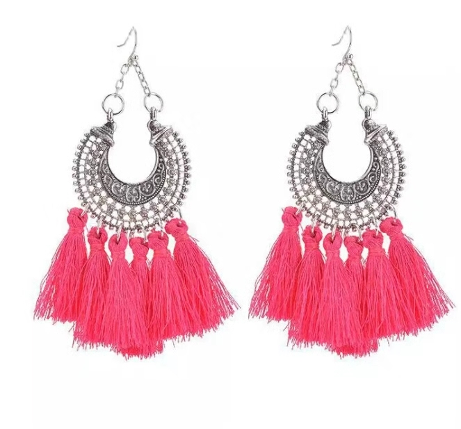 

Wholesale-tassels dangle earrings for women Bohemia crescent charm ear drops girl Ethnic style jewelry yellow green blue black pink orange