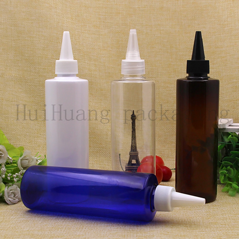 

50cs 250ml Pet Shampoo Cosmetic Oil Plastic Lotion Bottle Pointed Cap Refillable Perfume Container Squeeze Bottle Screw Cap