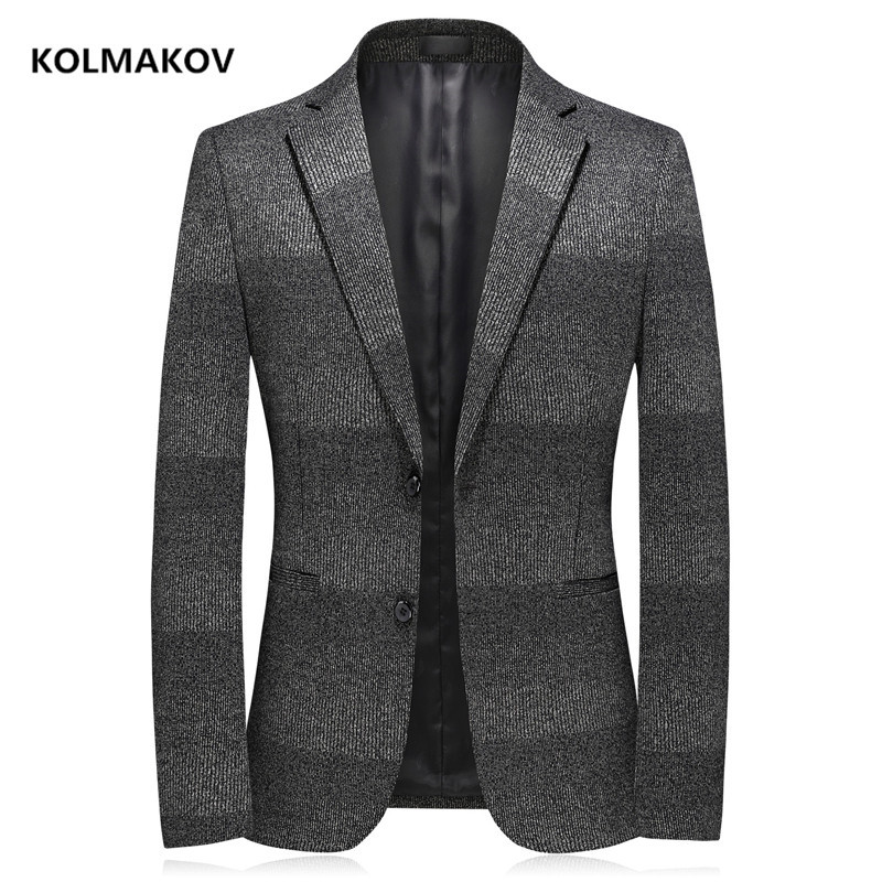 

2020 new arrival autumn men blazers high quality casual blazer men,Elastic thickening of knitted fabric men's jacket, Dark grey