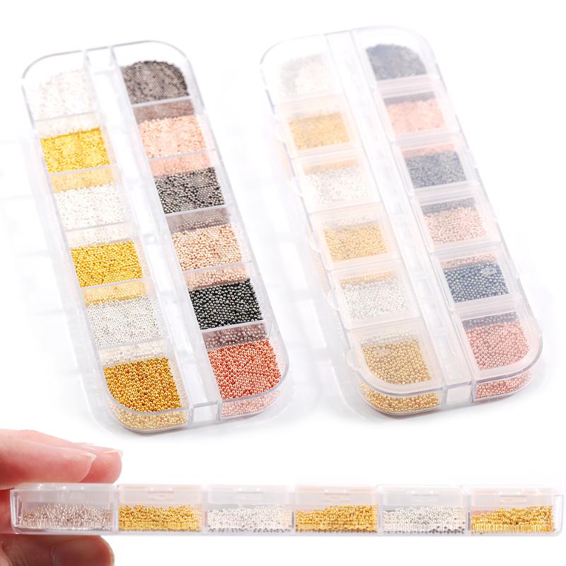 

1 Set 0.6 0.8 1.0mm Micro Stainless Steel Beads Nails Art Decorations Gun Grey Rose Gold Caviar DIY Manicure Tool Set