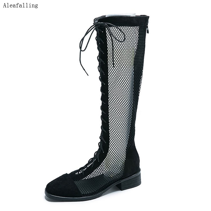 

2019 Hot Sale- women motorcycle boots pumps summer outdoor flock autumn sexy lady hollow out mid-calf boots jean shoes sandal, Black