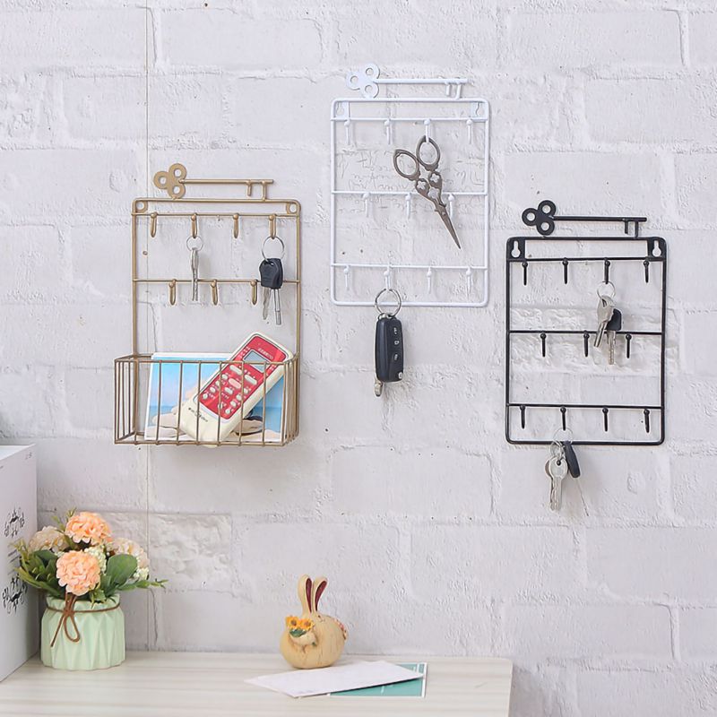 

Cre·tive Door Decoration Key Hook Three Layers Convenient Porch Wrought Iron Wall Shelf Household Debris Storage Supplies1