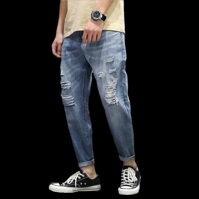 

Fashion Men Jeans Ripped Jogger Jeans Men Loose Casual Holes Ankle-Length Harem Pants Plus Size 28-42, Blue