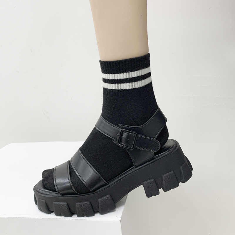 

2020 Platform Women Sandals Fashion Summer Leather Buckle Ladies Wedge Heels Thick Soled Beach Sandal Chunky Sandalias Mujer, Black
