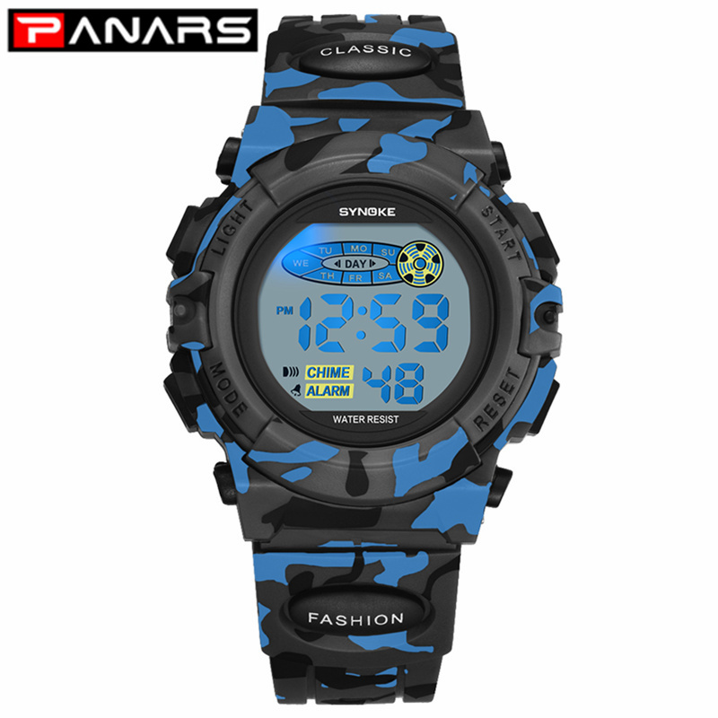 

PANARS Fashion Kids Watches Sports Children's Watch LED Colorful Lights 12/24 Hour Camouflage relogio infantil Boy Student 2019, Slivery;brown