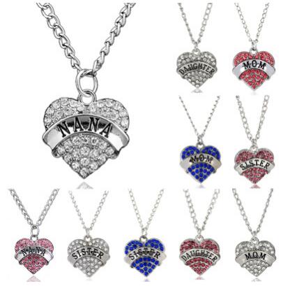 

High Quality Heart Necklace I love you to the Moon and Back Mom Pendant Necklace Family Member Necklaces Mother Day Gift, Silver