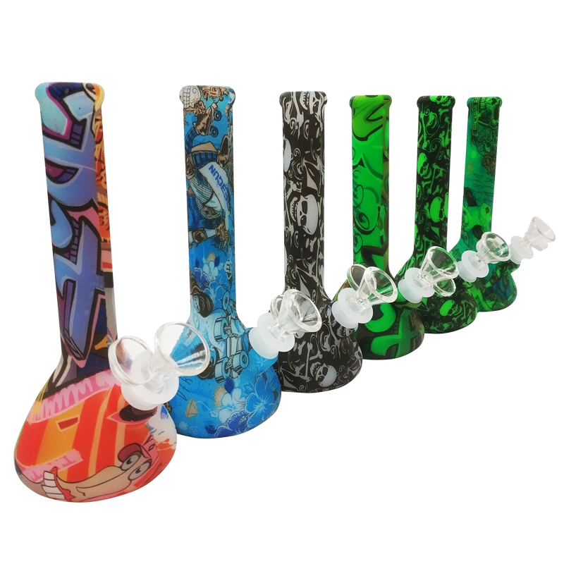 

Silicone Bong Pipes bubbler Beaker Pipes Smoking Pipe Dab Rig 7.5'' height Printing Unbreakable Silicone Pipes Hookah Bongs With G