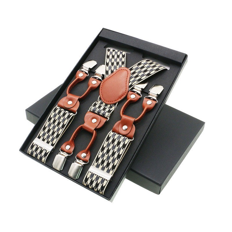 

mens suspenders casual fashion unisex braces elegant brown leather shirt suspenders adjustable 6 clip belt strap dad gift