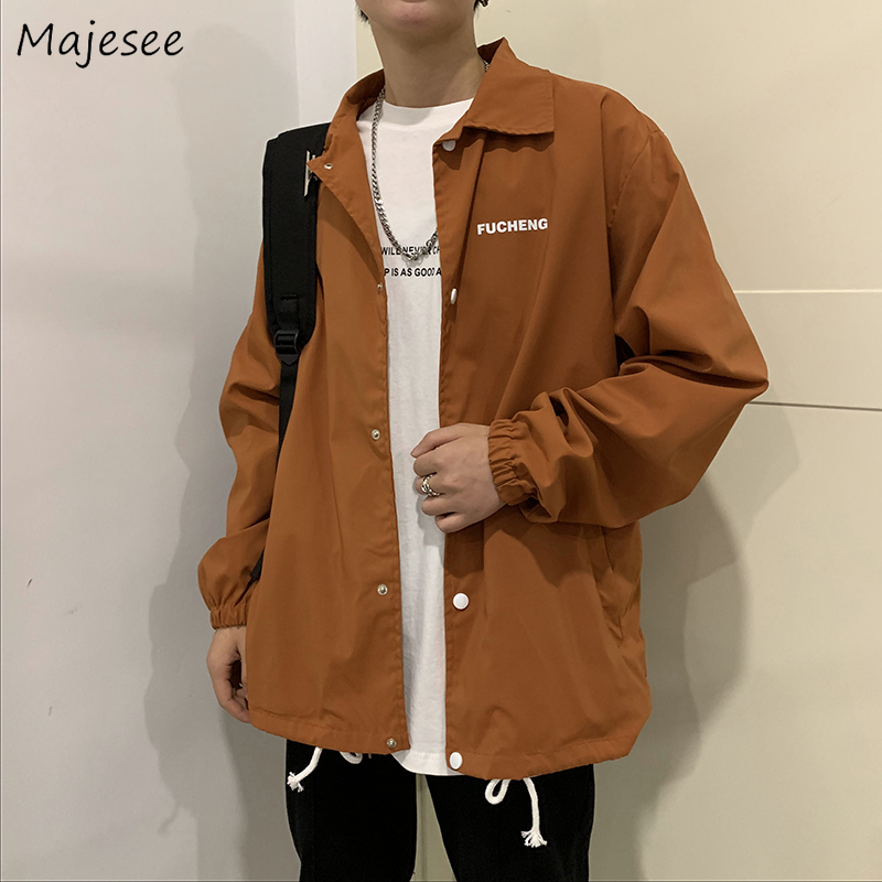 

Men Jackets Retro BF Hip-hop Chic Korean Style Loose Turn-down Collar All-match Letter Daily Elastic Sleeve Harajuku Ulzzang New, Black