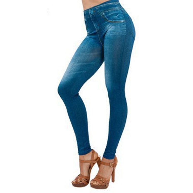 

Digital imitation denim leggings Hip-up stretch high waist legging plus size Printed legins fashion leggins, Black