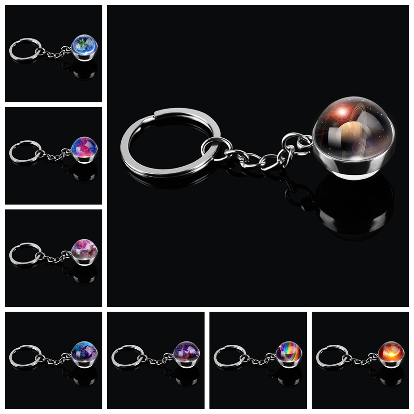 

Double Side Glass Ball Keychain Handmade Universe Galaxy Nebula Keychain Planet Pendant Key Chain Key Holder Outer Space Jewelry