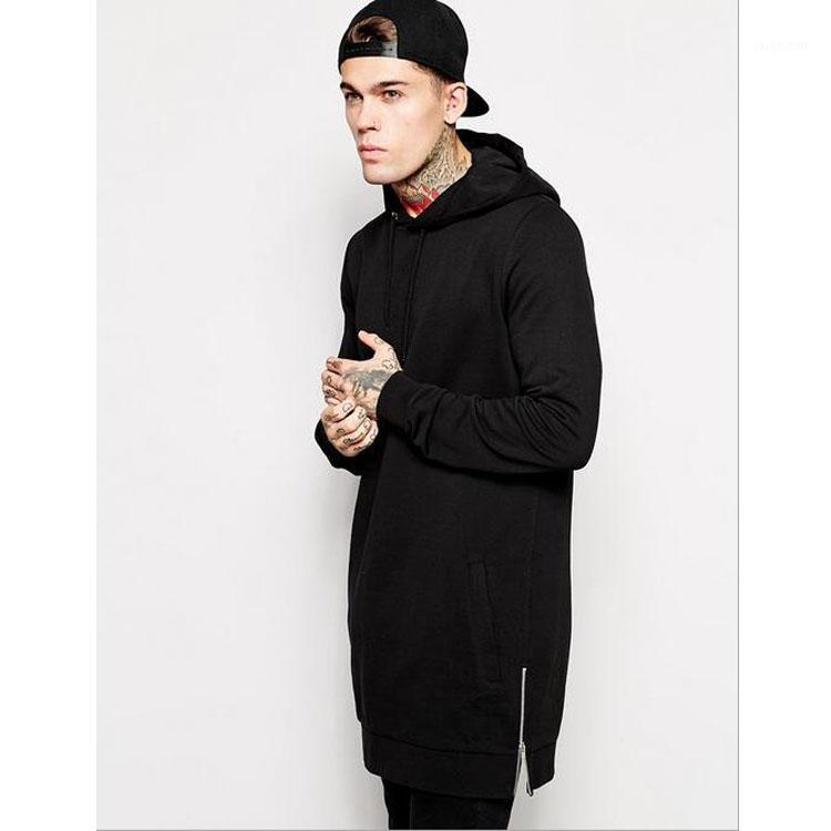 Hot Black Mens Longline Hoodies Men Fleece Solid Sweatshirts Fashion Tall hoodie hip hop side zipper streetwear Extra Long Hiphop1