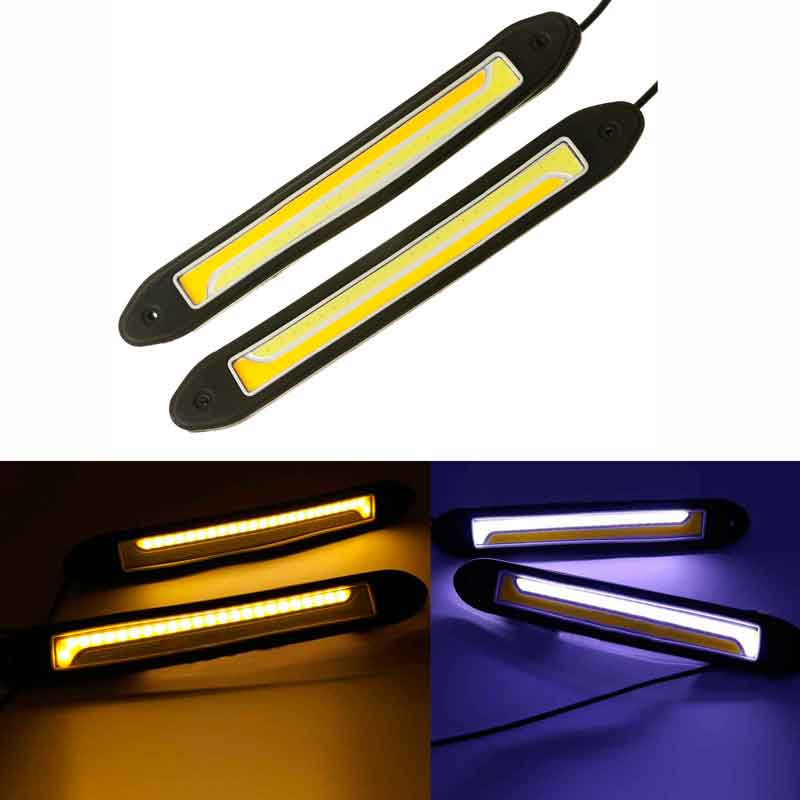 

2PCS Autos LED Light Fog Daytime Running Light and Front Turn Signal Light COB DRL White + Yellow Flexible Car Lamp, Black