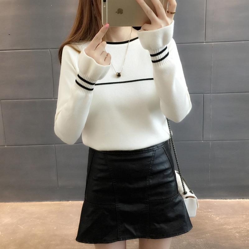 

Round Neck Knit Bottoming Shirt Pullover Leaf Long Sleeve 2020 New Korean Spring and Autumn Thin Sweater, Black