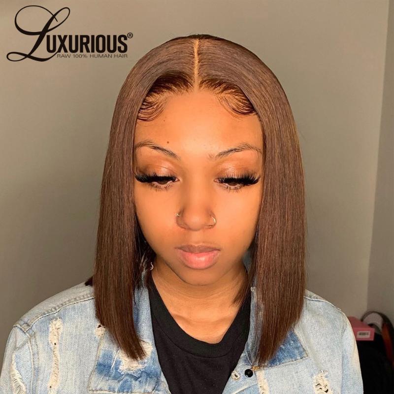 

13x6 Short Bob Wigs Brown Lace Front Human Hair Wigs For Women Brazilian Remy Closure Wig Bob 360 Lace Frontal Wig Pre Plucked, As pic