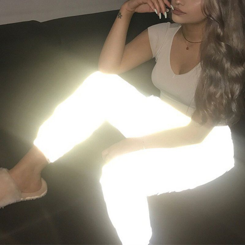 

flash reflective jogger pants 2019 autumn winter women casual gray solid streetwear trousers new, As pic