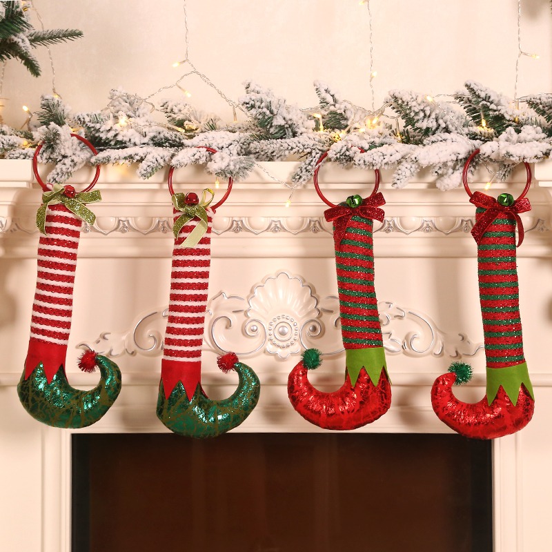 

Striped Elf Boots Christmas Pendant Xmas Tree Door Hanging Decoration Ornaments H