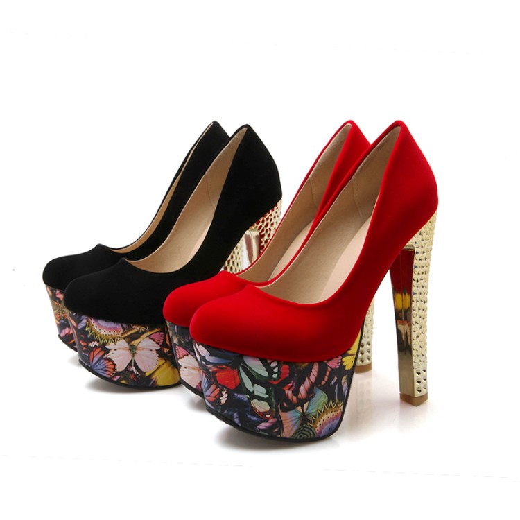 

small big size 33 to 42 43 ultra high heel 15cm black red floral platform dress shoes designer pumps