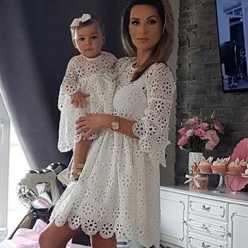 mom and daughter matching white dress
