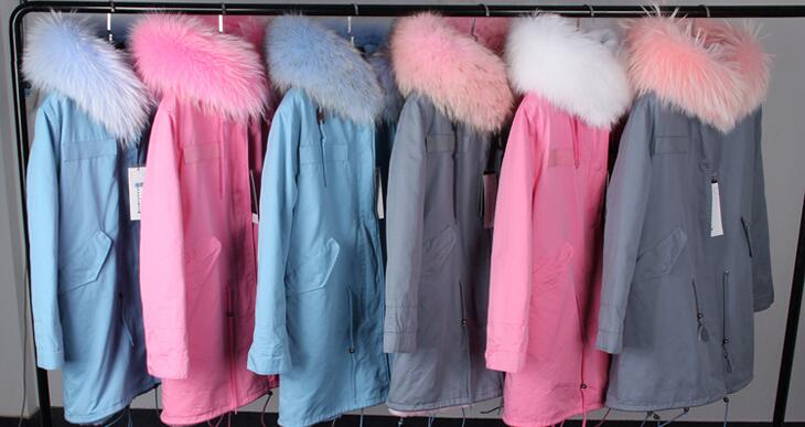 

maomaokong brand Pink rabbit fur jackets pink raccoon fur trim winter women snow coats 100% real rabbit fur lining pink long parkas, Choose the model