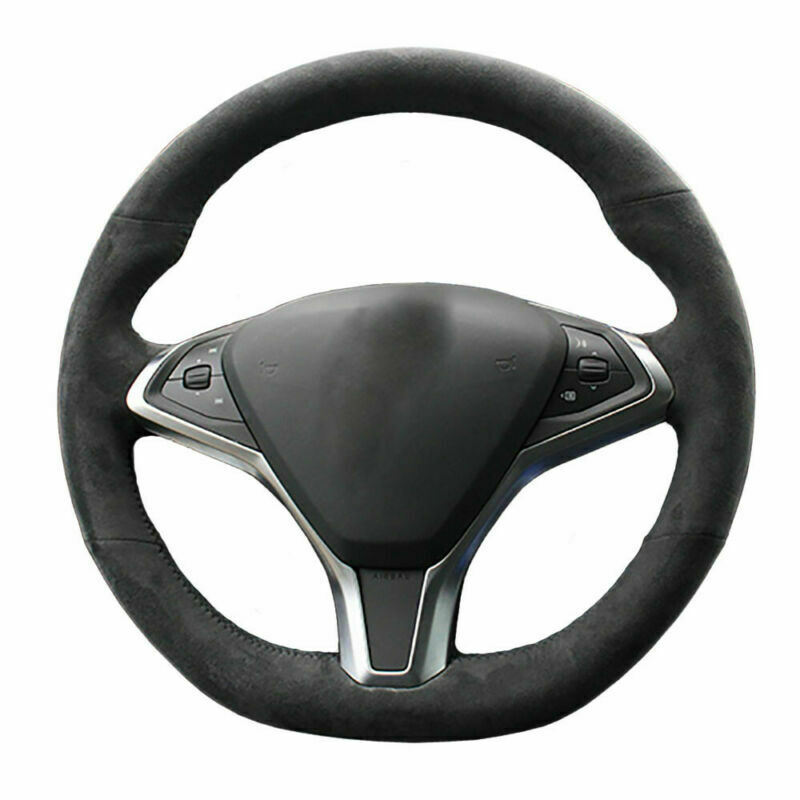 DIY Black Customized Suede Steering Wheel Stitch-on Wrap Cover For Tesla Model S Model X-image-543745414