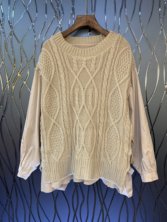

2019 Early autumn new women' round collar dark knitted long-sleeved pure-color loose sweater knitted sweater 916, Black