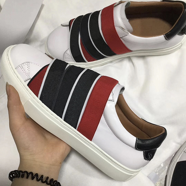 

2020 new luxury Designer mens Low Cut 4G webbing sneakers in leather womens leather trainers paris signature and knots elastic bands, White/red black