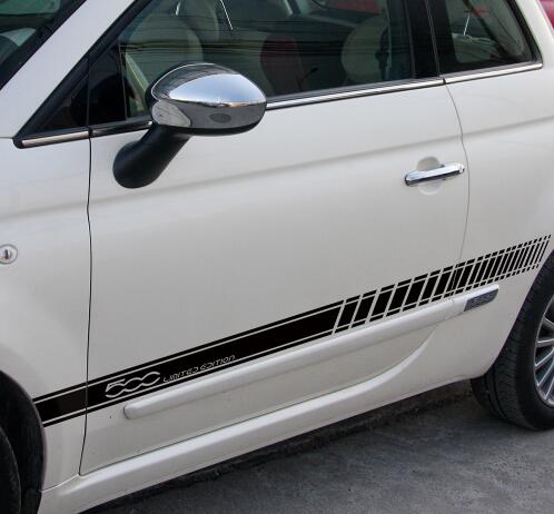 

2pcs Car Styling Accessories Door Side Graphic Decal Skirt Sill Stripes Stickers for Fiat 500 Limited Eidtion, Car sticker