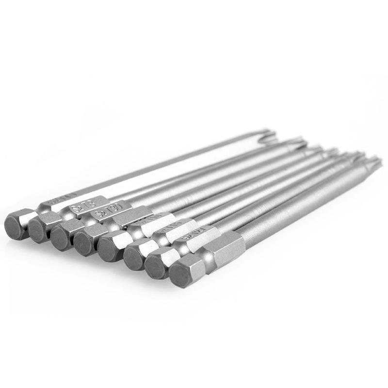 

8 Pieces T8-T40 100mm 1/4 Inches Hex Shank S2 Alloy Steel Magnetic Torx Screwdrivers Bits Screwdriver