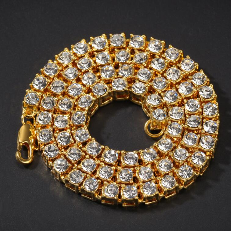 

High quality 18K Gold Chain 1 Row Simulated Diamond Hip-Hop Necklace Chain Hip Hop Mens Gold Tone Iced Out Rock Punk Necklace Jewelry gift