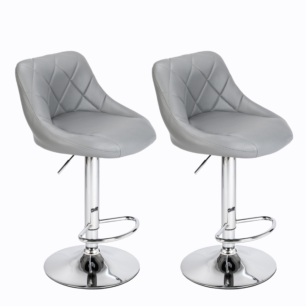 2pcs Adjustable High Type with Disk No Armrest Rhombus Backrest Design Bar Stools Gray-image-545778020