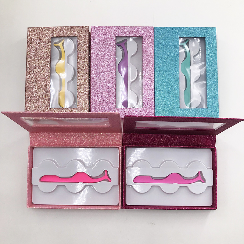 Wholesale 3 pairs lashes package colorful magnetic lashes box with tweezers pretty new style eyelashes boxes custom private