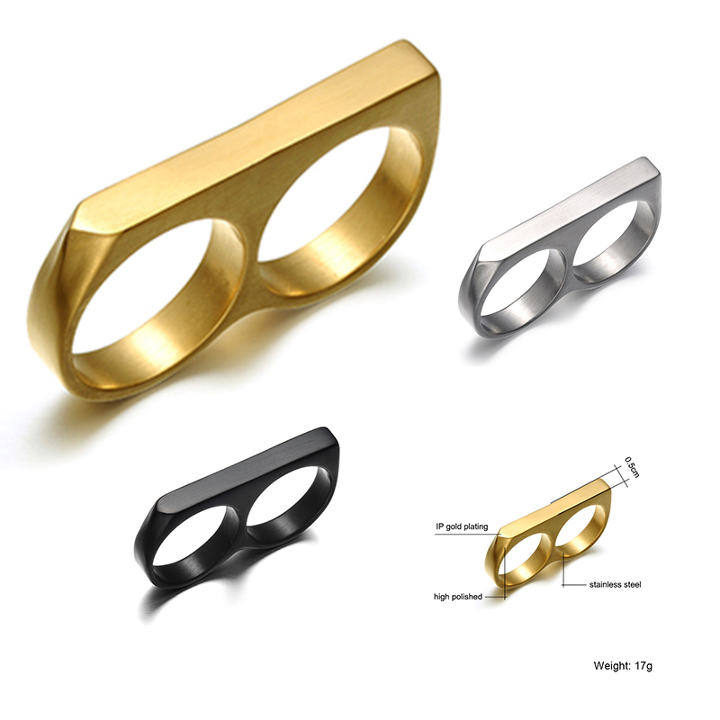 Gold Silver Black 10th Titanium Steel Creative Double Finger Double Ring Ring Hip Hop Locomotive Punk Series Finger Tiger Ring-image-478357854