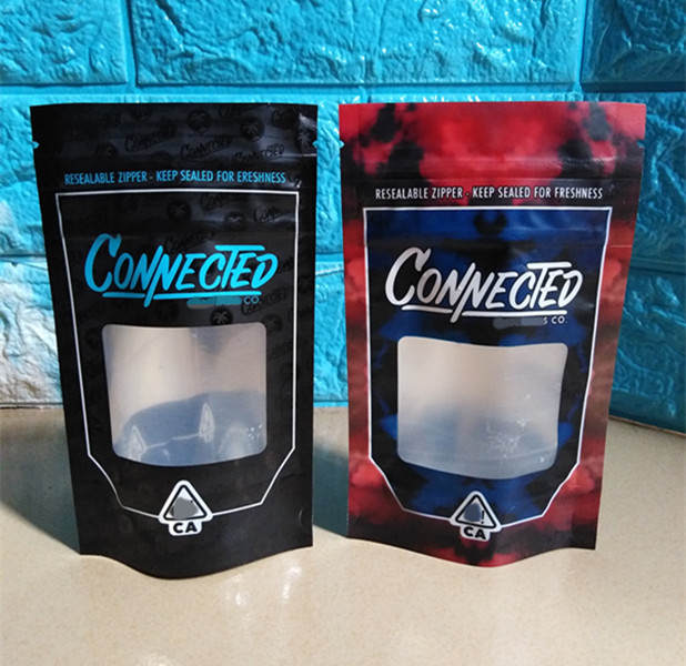 

new connected zipper resealable mylar bag with window black red for dry herb flower packaging airtight smell proof 2020