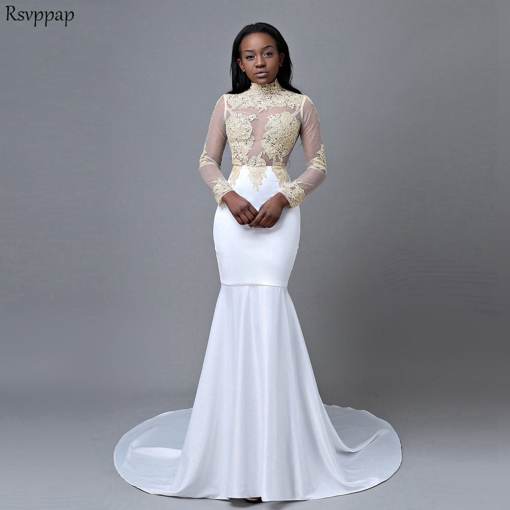 white mermaid long sleeve dress