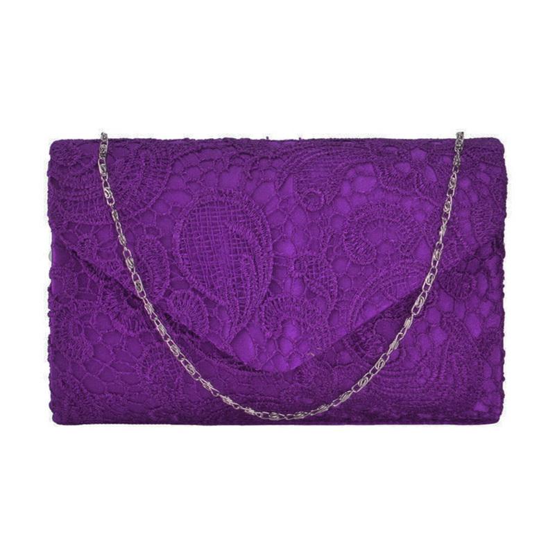 Designer-femmes chaîne en dentelle enveloppe souple jour embrayages dames fête mode couleur unie sacs de soirée