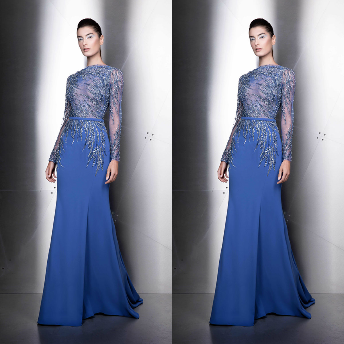 

Ziad Nakad Prom Dresses 2020 Jewel Long Sleeves Lace Beaded Sequain Mermaid Evening Gowns Floor Length Special Occasion Dress, Orange