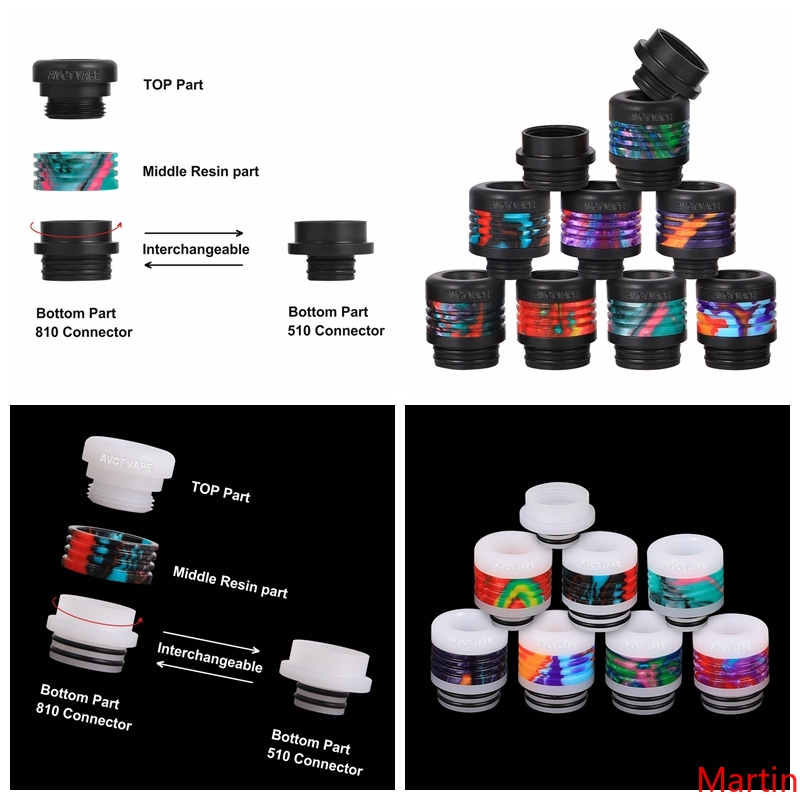 

Patent Design 510 810 Drip Tip 2 IN 1 All in One Conversion White Black POM With Resin Interchangeable Connector Mouthpiece AVCT Vape