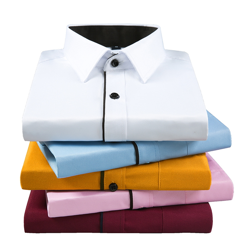 

Aoliwen 2020 Men's Casual Business Long Sleeve Solid Color Brand Shirt black strips spring and autumn dress shirts slim fit, Bk19