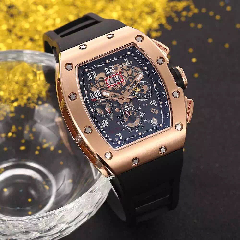 

HOT sale man watch sport wristwatch top sell man watches mechanical automatic wristwatch stainless steel case rubber strap 032, Black