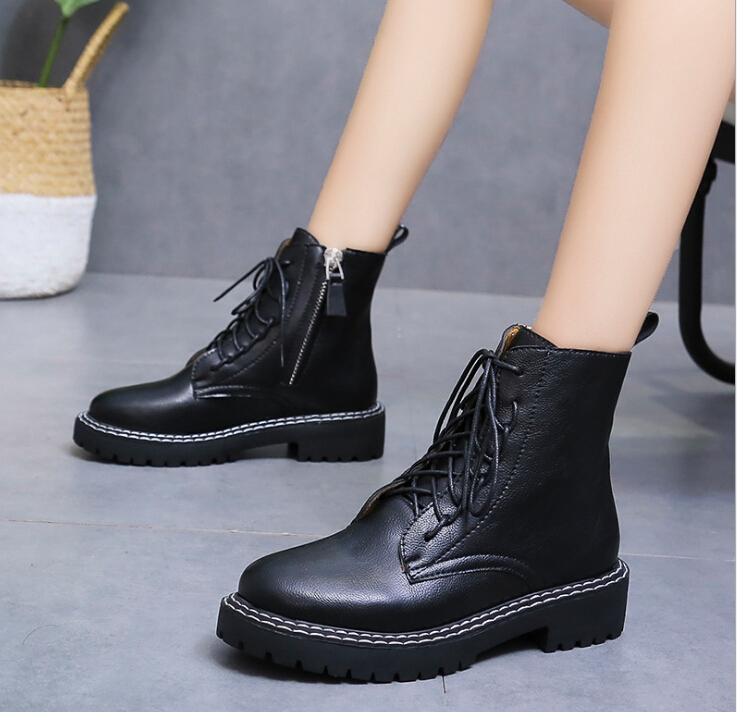 

New Martin female 2020 autumn and winter British wind thick with short boots with locomotive boots with a single boots foreign trade w, Black