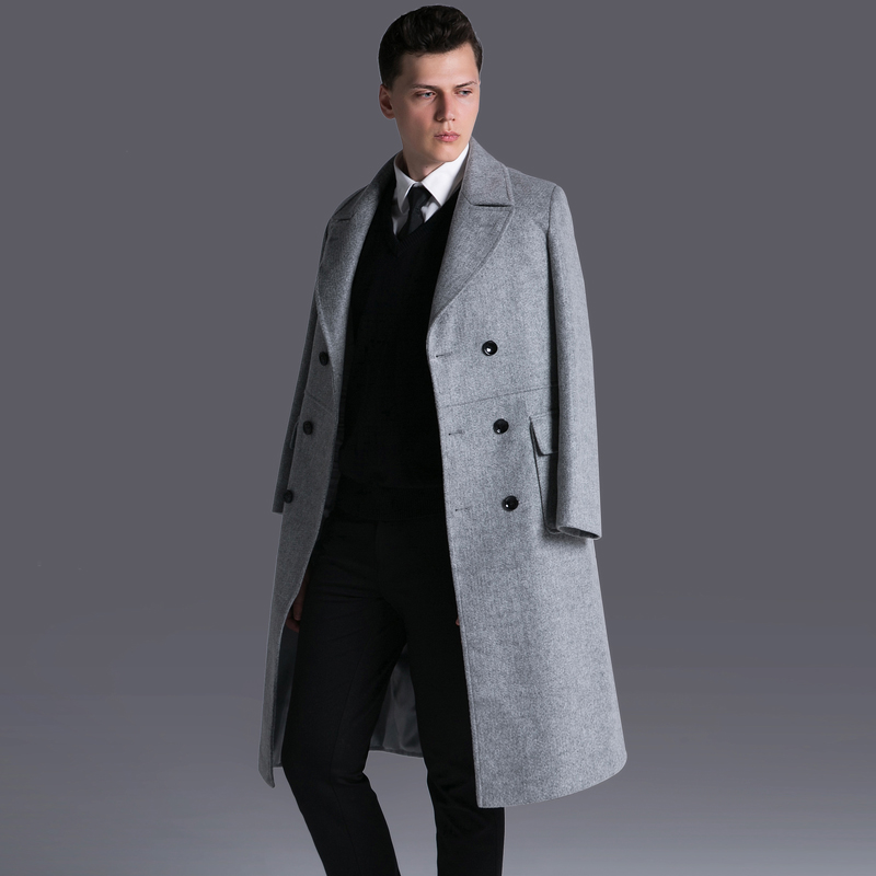

6XL! 2016 MEN' new fashion Overknee wool coat New England double breasted long woolen coat plus size trench clothing, Black