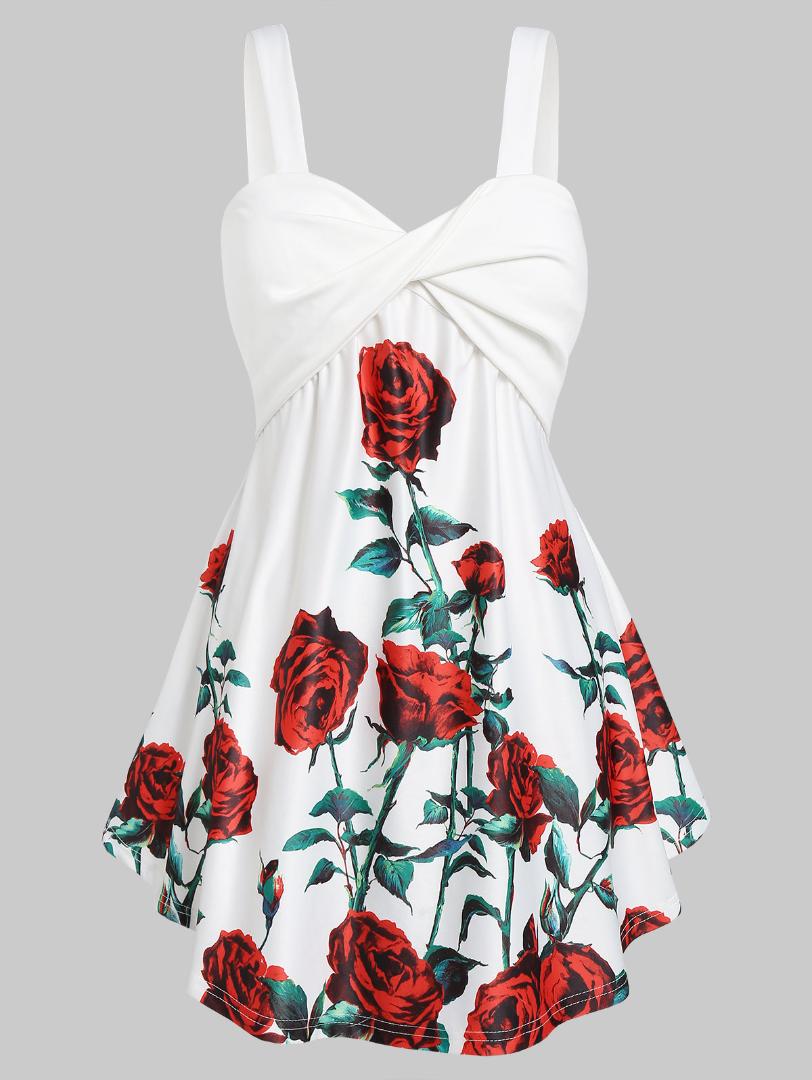 

Wipalo Plus Size 5XL Floral Print Tank Top Casual Women Tops Tees Sweetheart Neck Sexy Sleeveless Vests Big Size Summer Tops, Black