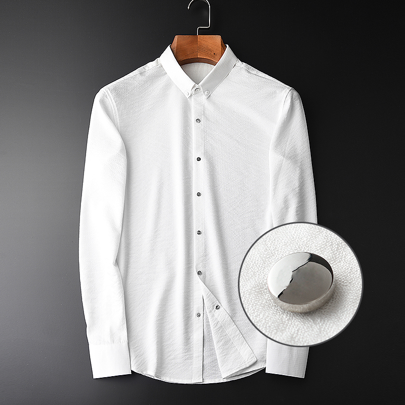 

Spring Men Luxury Wrinkle Fabric Long Sleeve Mens Dress Plus Size 4xl Youth Slim Fit Casual White Man shirt