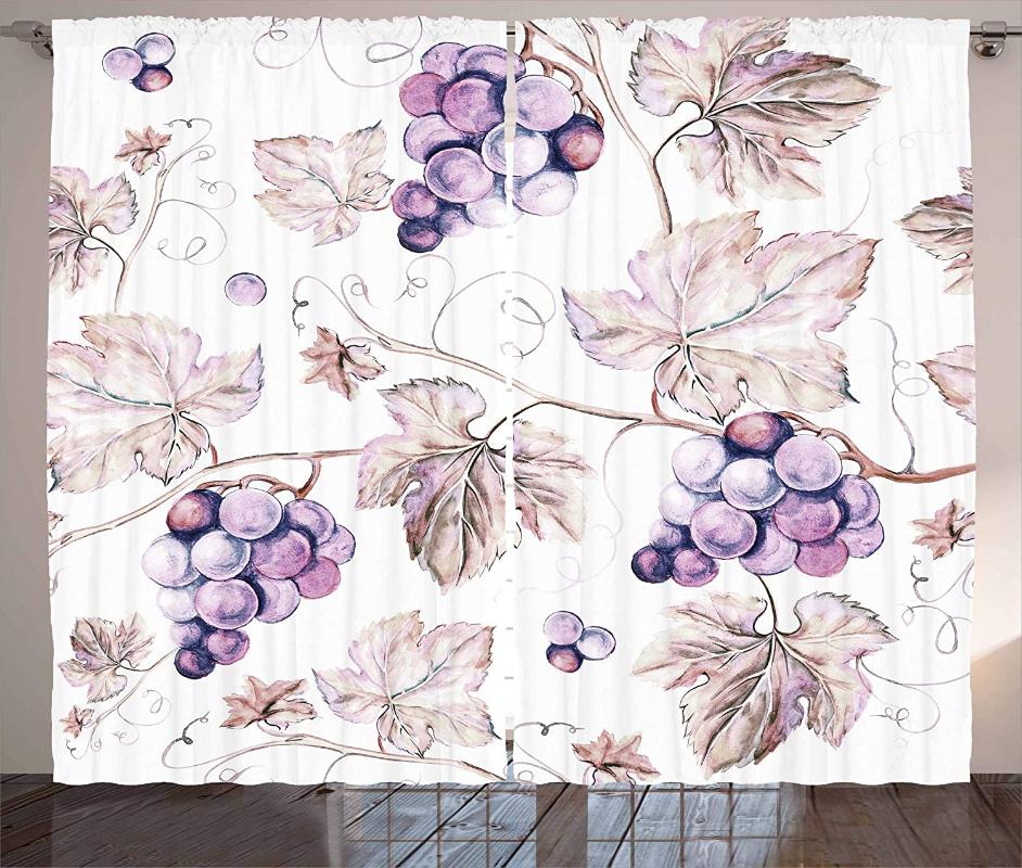 

Vine Curtains Vintage Drawing Style Hand Drawn Grapes and Detailed Leaves Nature Wine Making Print Living Room Bedroom Window, As pic