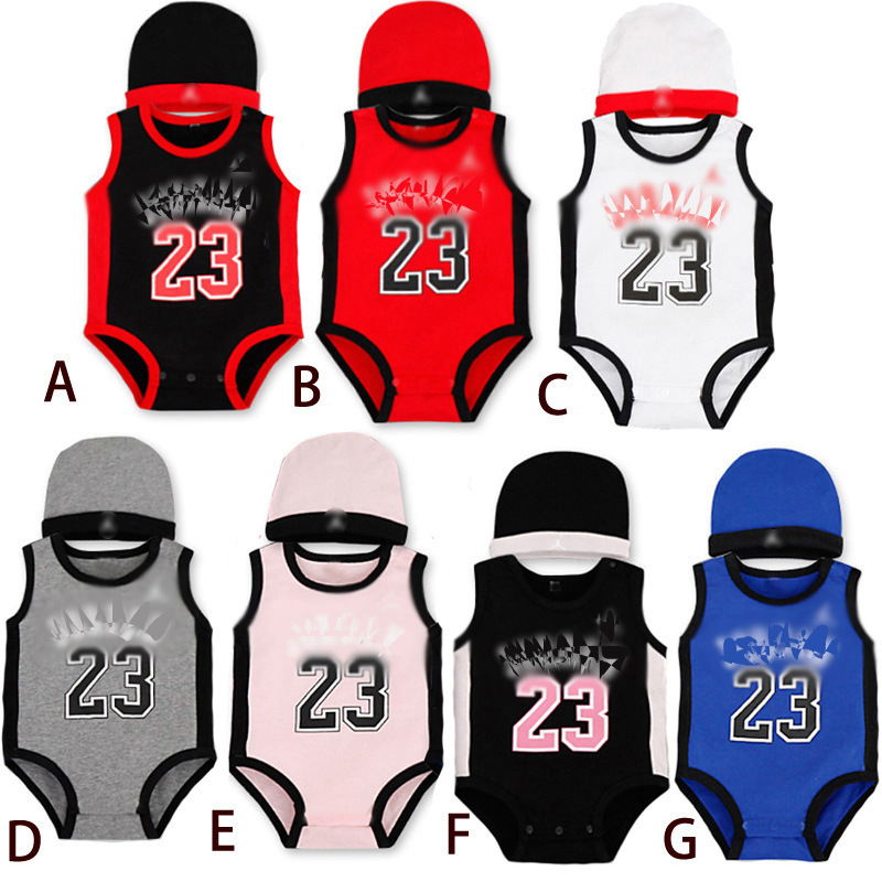 

Summer Sleeveless NO.23 Baby Romper Basketball Cotton Comfortable Children Rompers Kids Sports Clothes with Cap, Blue