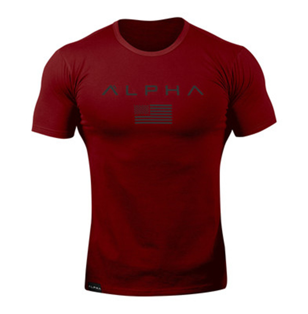 

New Men Gyms t shirt Fitness Bodybuilding Crossfit Slim Cotton Shirts Men Short Sleeve workout Male Casual Tees Tops, Red