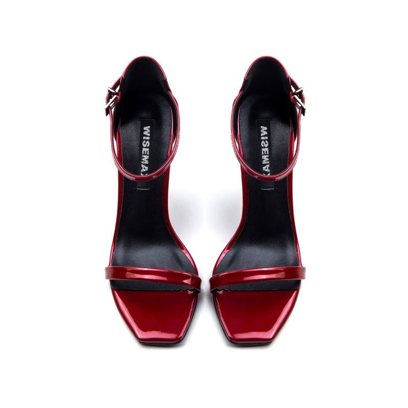 

2020 Sexy Burgundy High Heel Pointed Toe Women Sandals Patent Leather Rivets Brand Dress Wedding Shoes Sexy Designer Sandals, Black
