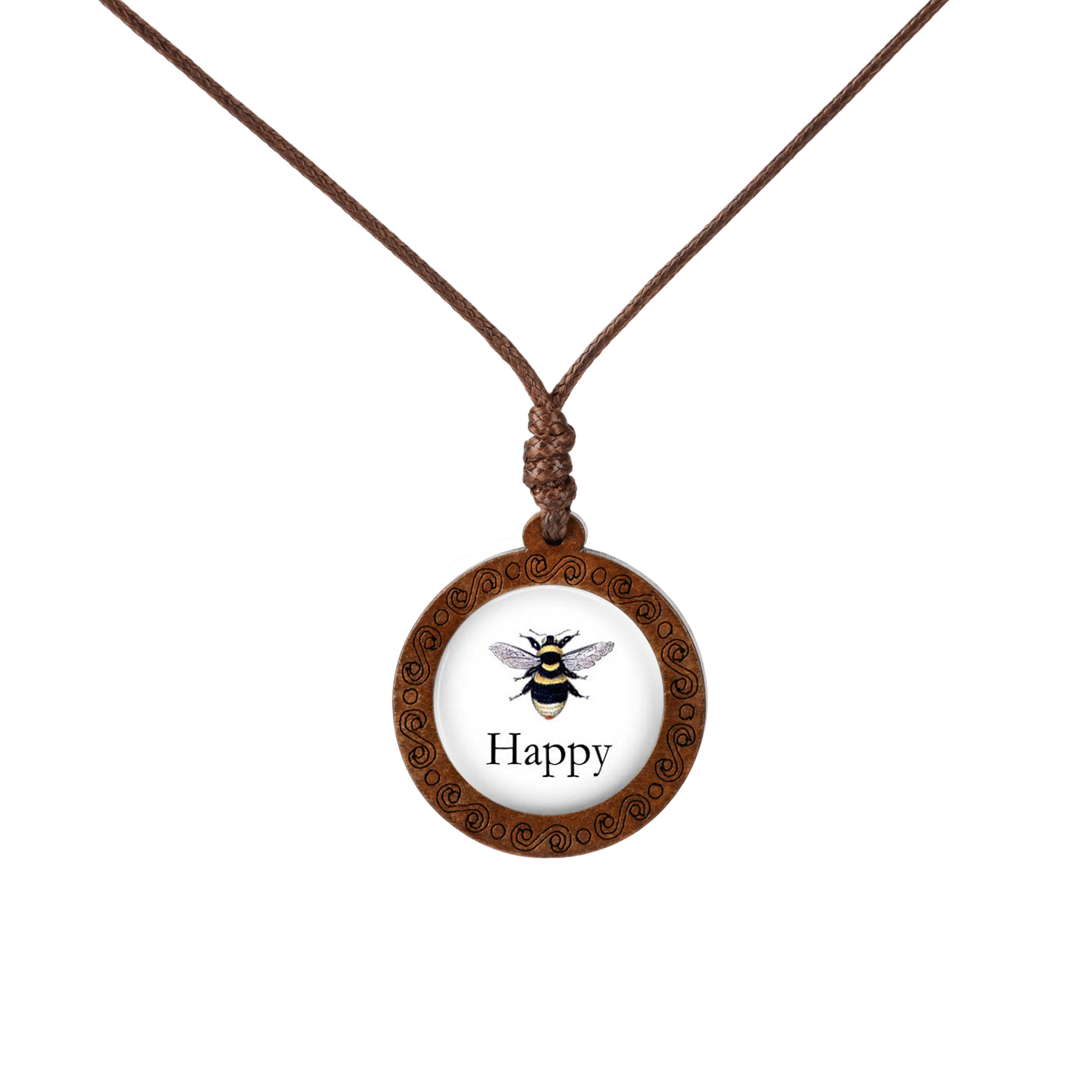 

Dropshipping Queen Bee Pattern Glass Cabochon Massive Necklace Fashion Jewelry Wooden Pendant Nature Animal Gift For Women